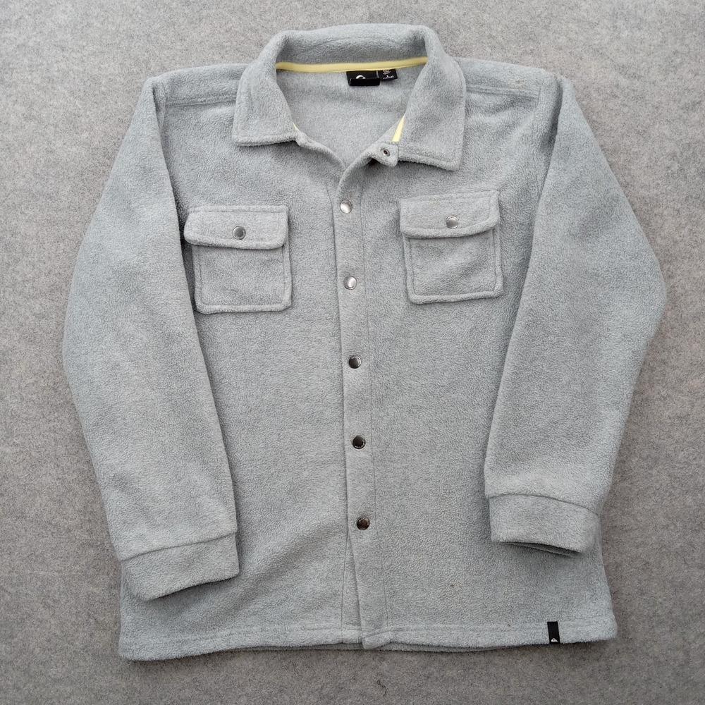 Quiksilver Jacket Boys Large 14/16 Gray Fleece Snap Shirt Shacket Pockets